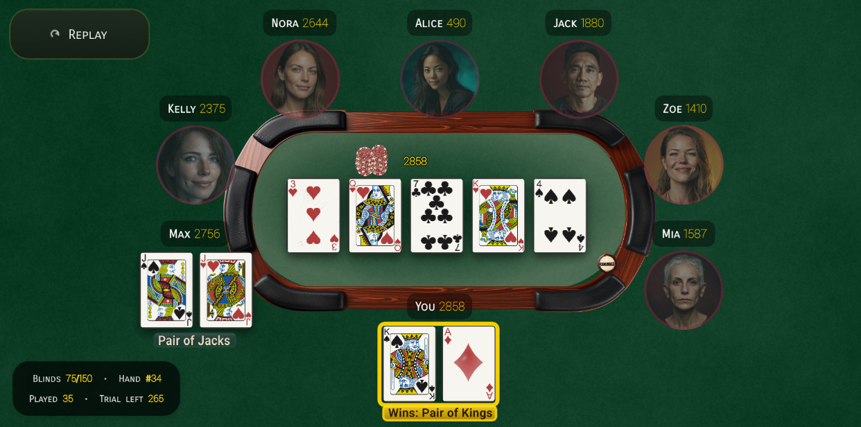 Poker table showdown